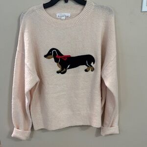 Threaded Leaf Cream Sweater with Dachshund Design NWOT